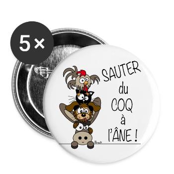 Sauter du Coq à l'Âne - Lot de 5 petits badges (25 mm) - blanc - Devant