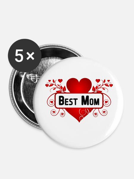 Best Mom - Buttons klein 25 mm (5er Pack) - Weiß