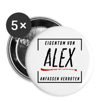 Eigentum von Alex - Buttons klein 25 mm (5er Pack) - Weiß - Vorne