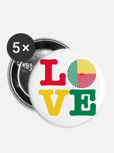 Benin Love Herz Mandala - Buttons klein 25 mm (5er Pack) - Weiß