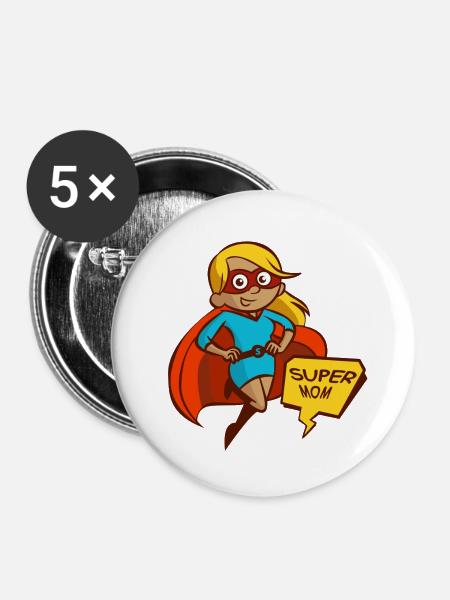 Super Mom - Buttons klein 25 mm (5er Pack) - Weiß