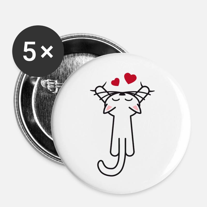 Kitty hanging love - Buttons small 1''/25 mm (5-pack) - white
