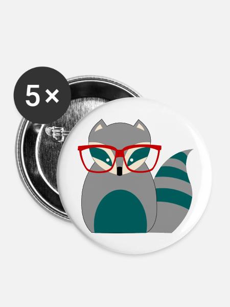 Waschbär Nerd - Buttons klein 25 mm (5er Pack) - Weiß