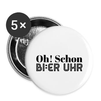 BIER UHR - Buttons klein 25 mm (5er Pack) - Weiß - Vorne