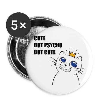 cute but psycho - Buttons small 1''/25 mm (5-pack) - white - Front