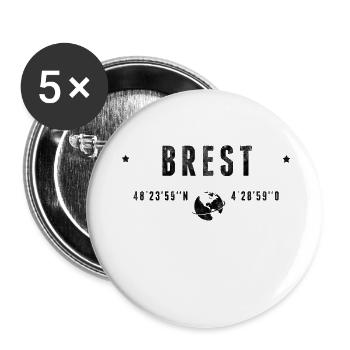 Brest Coordonnées Géographiques Stylisées - Lot de 5 petits badges (25 mm) - blanc - Devant
