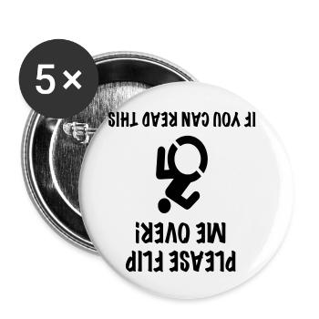 L’utilisateur du fauteuil roulant est à l’envers. Humour # - Lot de 5 petits badges (25 mm) - blanc - Devant