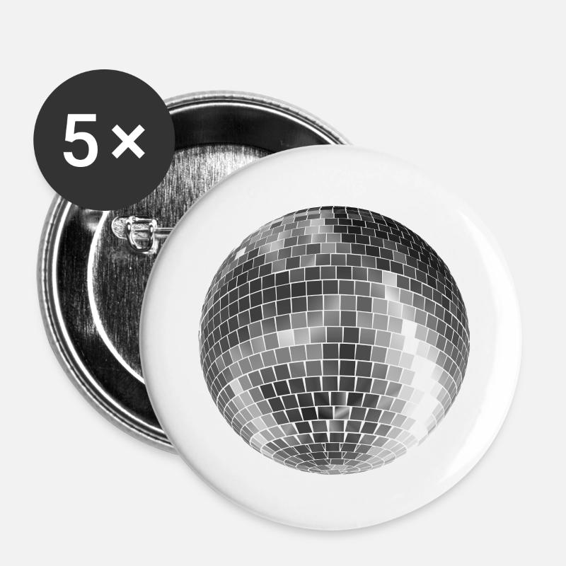 Diskokugel Mirrorball silber - Buttons klein 25 mm (5er Pack) - Weiß