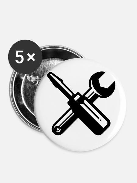 screwdriver wrench carpenter profession - Buttons klein 25 mm (5er Pack) - Weiß