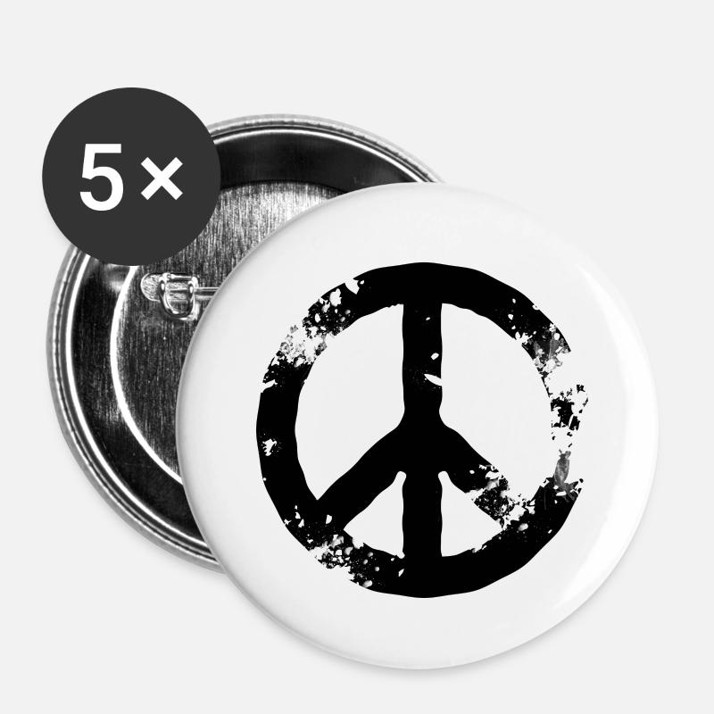 Peace - Buttons klein 25 mm (5er Pack) - Weiß