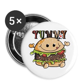 Yummy Hamburger Love - Buger - Brötchen - Fastfood - Buttons klein 25 mm (5er Pack) - Weiß - Vorne