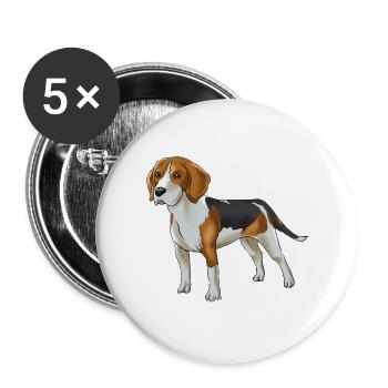 Beagle Hund - Buttons klein 25 mm (5er Pack) - Weiß - Vorne