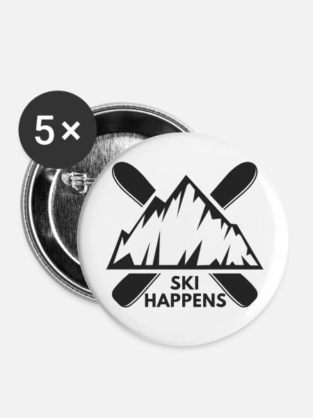 Ski Happens - Buttons klein 25 mm (5er Pack) - Weiß