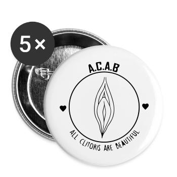 acab-allclitorisarebeauti - Buttons klein 25 mm (5er Pack) - Weiß - Vorne