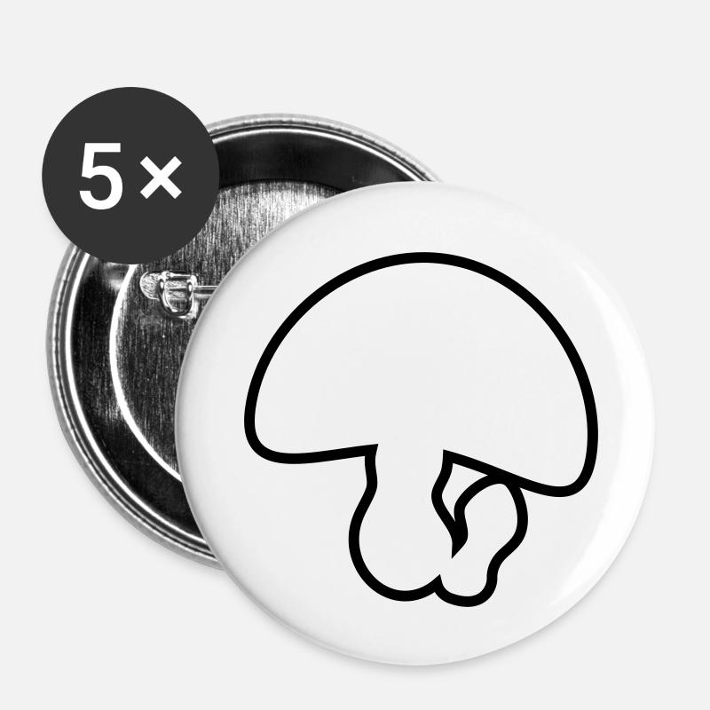 champignons - Lot de 5 petits badges (25 mm) - blanc