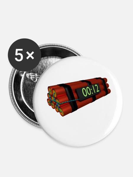 TNT Dynamit Bombe mit Countdown - Buttons klein 25 mm (5er Pack) - Weiß