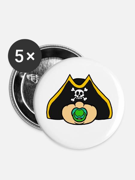 Pirat - Buttons klein 25 mm (5er Pack) - Weiß