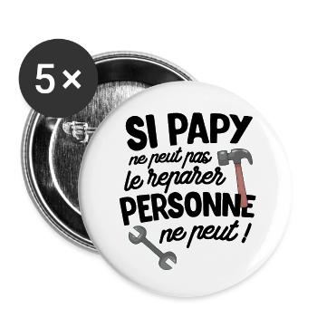 cadeau papy papi bricoleur - Lot de 5 petits badges (25 mm) - blanc - Devant