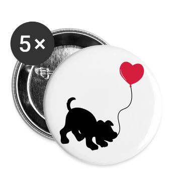 hund mit Luftballon - herz doglover - Kindermotiv - Buttons klein 25 mm (5er Pack) - Weiß - Vorne