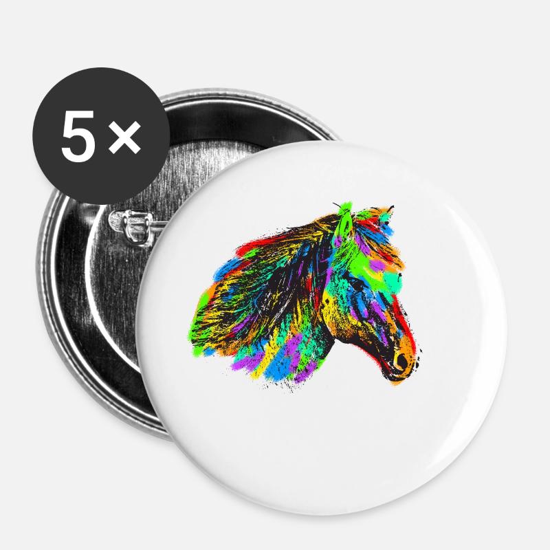 Buntes Pferd - Buttons klein 25 mm (5er Pack) - Weiß