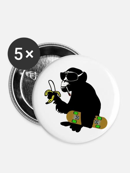 skateboard monkey - Buttons klein 25 mm (5er Pack) - Weiß