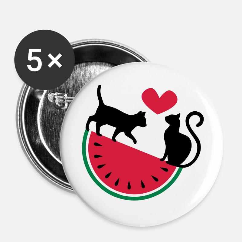 Melon Chat Amour - Lot de 5 petits badges (25 mm) - blanc