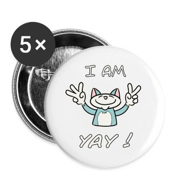 Cute Funny Birthday Cat - I Am 5 Yay! - Blue Cat - Buttons small 1''/25 mm (5-pack) - white - Front