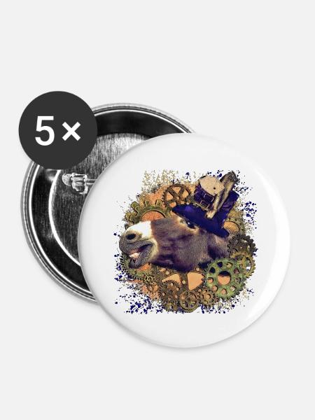 Steampunk Esel - Buttons klein 25 mm (5er Pack) - Weiß