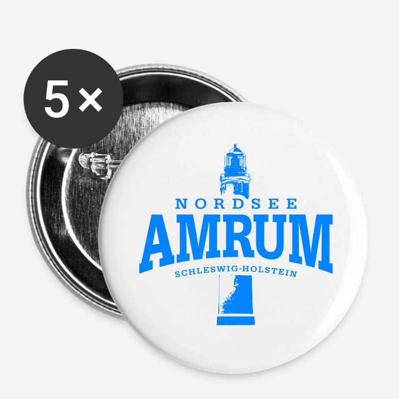 Amrum North Sea (Blue) - Buttons small 1''/25 mm (5-pack) - white