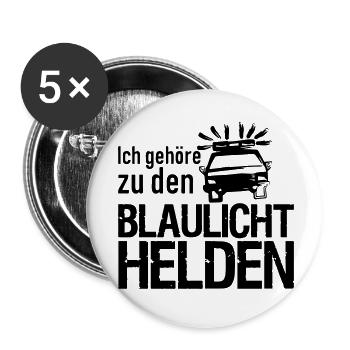 Blaulicht Polizei Feuerwehr Sanitäter Geschenk - Buttons klein 25 mm (5er Pack) - Weiß - Vorne