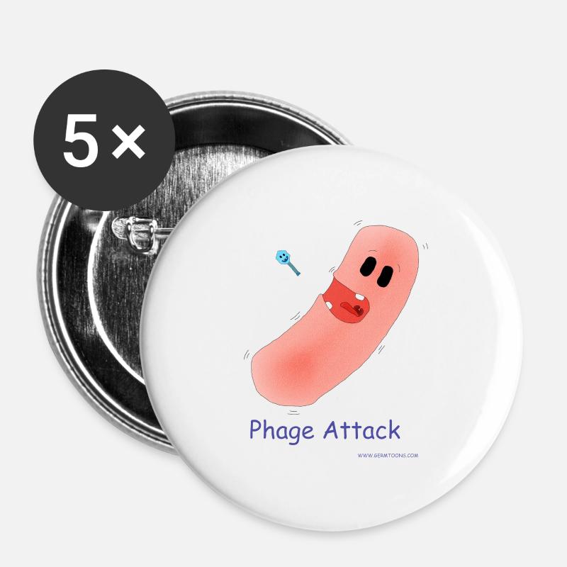 Phage Attack - Bacteria & Bacteriophage - Buttons small 1''/25 mm (5-pack) - white