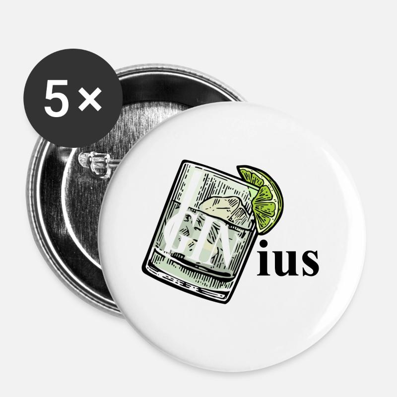 GINius lettering word joke (Gin & Tonic) - Buttons small 1''/25 mm (5-pack) - white