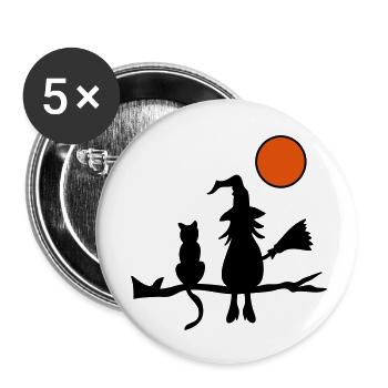 Hexe mit Katze - Buttons klein 25 mm (5er Pack) - Weiß - Vorne