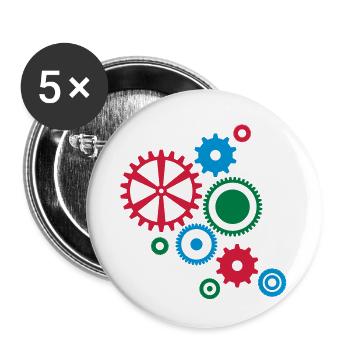 Neun Zahnräder - Buttons klein 25 mm (5er Pack) - Weiß - Vorne