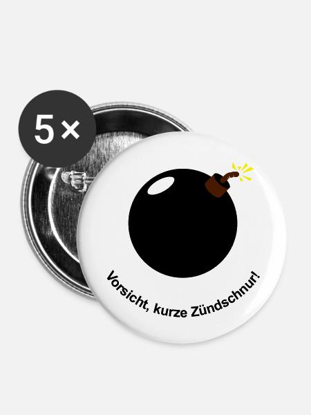 Vorsicht - kurze Zündschnur! - Buttons klein 25 mm (5er Pack) - Weiß