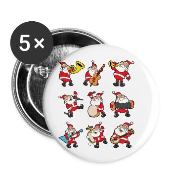 Musique musicien Père Noël Noël Santa - Lot de 5 petits badges (25 mm) - blanc - Devant