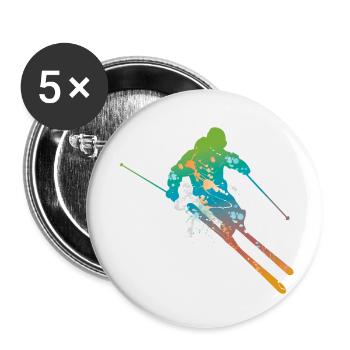 skiing male - Buttons small 1''/25 mm (5-pack) - white - Front