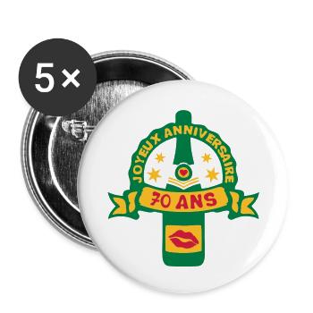 70 ans anniversaire bouteille - Lot de 5 petits badges (25 mm) - blanc - Devant