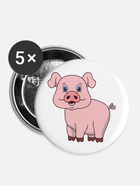Schwein - Buttons/Badges lille, 25 mm (5-pack) - hvid