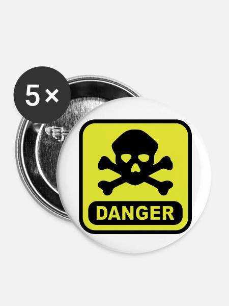Danger Totenkopf - Buttons klein 25 mm (5er Pack) - Weiß