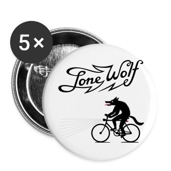 Lone Wolf on bike - Buttons small 1''/25 mm (5-pack) - white - Front