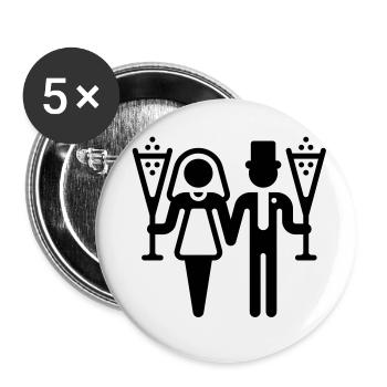 Brautpaar mit Sekt (Hochzeit) - Buttons klein 25 mm (5er Pack) - Weiß - Vorne