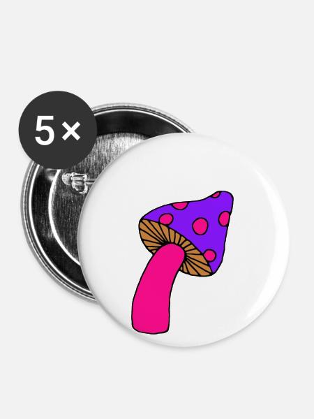 Pilz psy lila - Buttons klein 25 mm (5er Pack) - Weiß