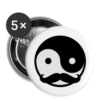 Mustache Yin Yang - Buttons klein 25 mm (5er Pack) - Weiß - Vorne