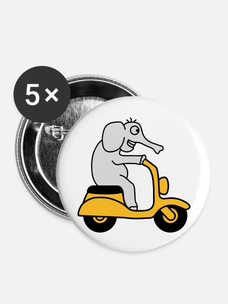 Moped Elephant - Buttons klein 25 mm (5er Pack) - Weiß