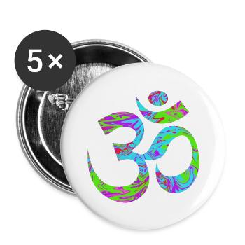 Om - Aum vert psychédélique - Lot de 5 petits badges (25 mm) - blanc - Devant