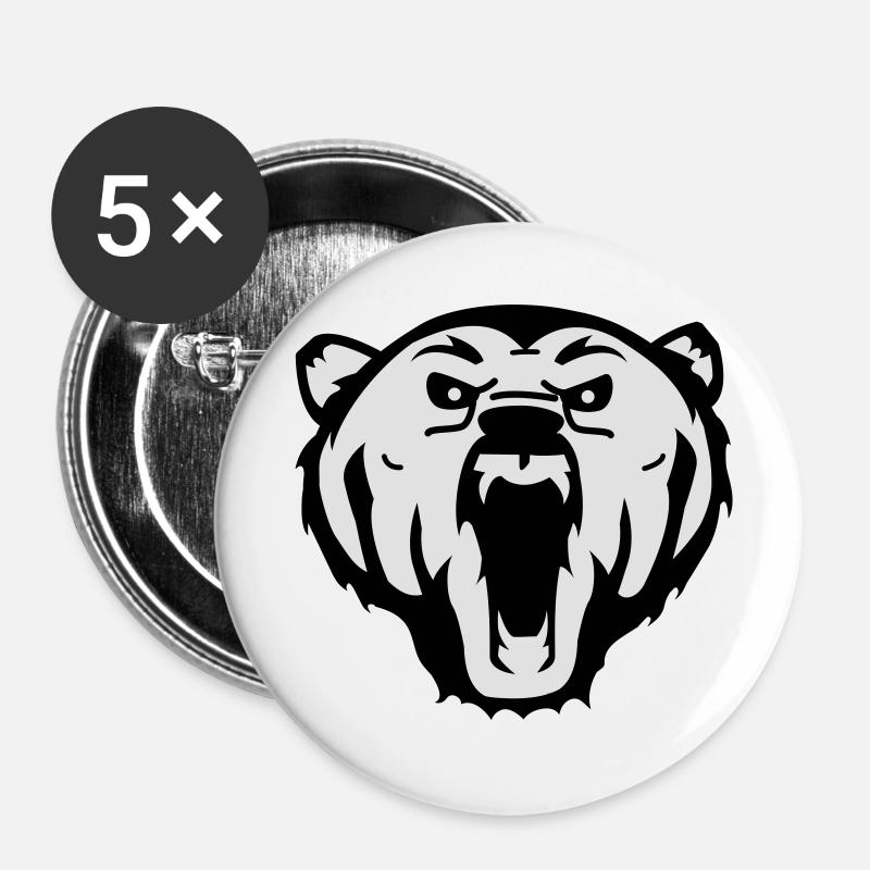 bear grizzly - Buttons small 1''/25 mm (5-pack) - white