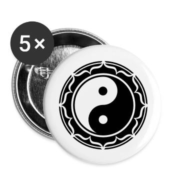 Yin Yang Lotus, symbole chinois, Tao, Art martiaux - Lot de 5 petits badges (25 mm) - blanc - Devant