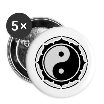 Yin Yang Lotus, Chinesisches Symbol Taiji, Tao - Buttons klein 25 mm (5er Pack) - Weiß - Vorne
