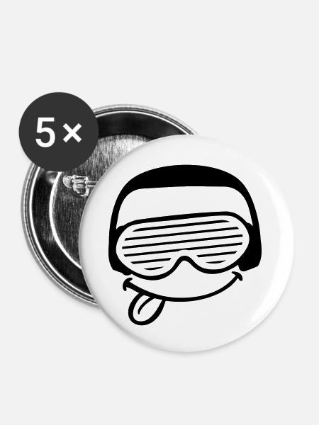 Funky DJ Face - Buttons klein 25 mm (5er Pack) - Weiß